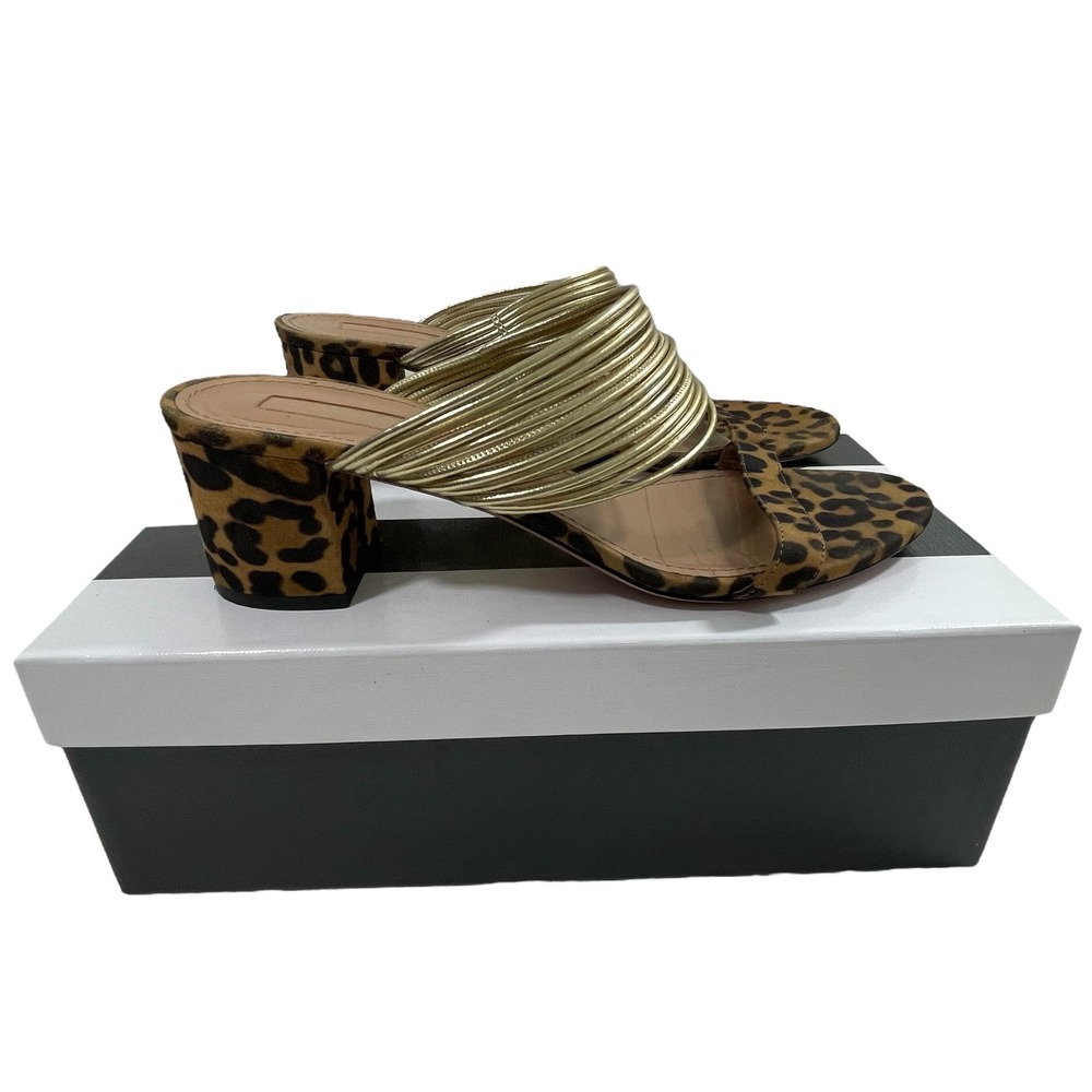 Aquazzura Rendez Vous Sandal Jaguar Leopard Suede Gold Metallic 39.5 US 9.5